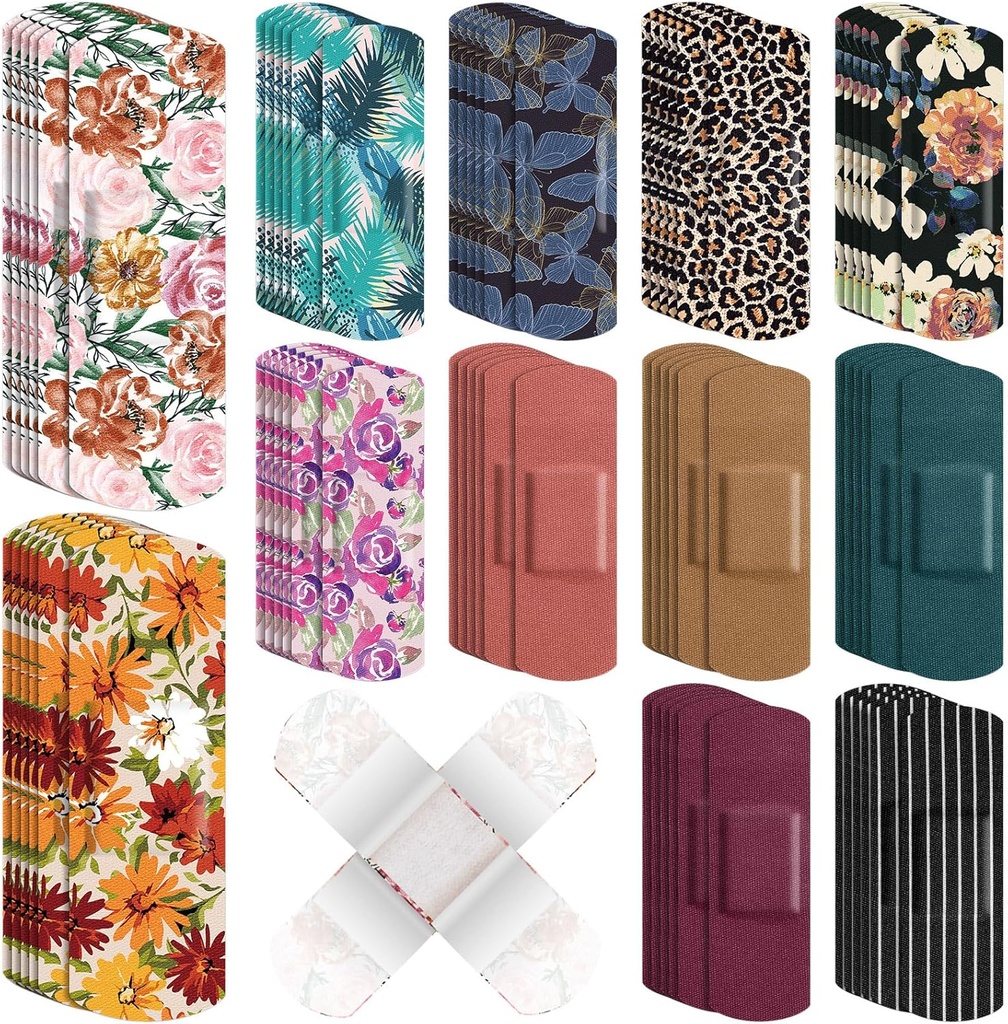 180 Hesaplar Esnek Kumaş Desenleri Bulk Assorted Bandages Floral Breathable Fabric Strip with Non Chip Pad, Esnek Koruma Yarası İlk Yardımı Öldürüyor, 12 Stil