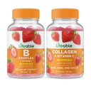 Βιώσιμο σύμπλεγμα Β + κολλαγόνο & βιταμίνη C, Gummies Bundle - Μεγάλη γεύση, συμπλήρωμα βιταμίνης, χωρίς γλουτένη, GMO δωρεάν, μασώμενη κοιλιά