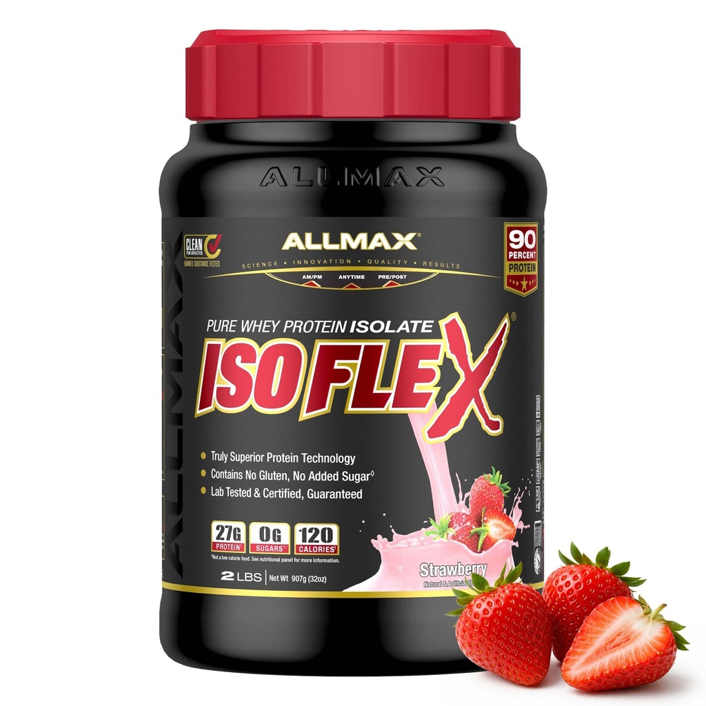 TÜMMAX Beslenme ISOFLEX Whey Protein Isolate, Strawberry - 2 lb - 27 Protein Per Scoop - Zero Fat & Sugar -% 99 Lactose Free - Gluten Free & Soy Free - Approximate 30 hizmet