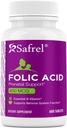 Safrel Folic Asit 400 mcg - Vitamin B9-400 Tabletler, Fetal Development, Red Blood Hücre Üretimi, Hücre ve Neural Development | Non-GMO, Vegan