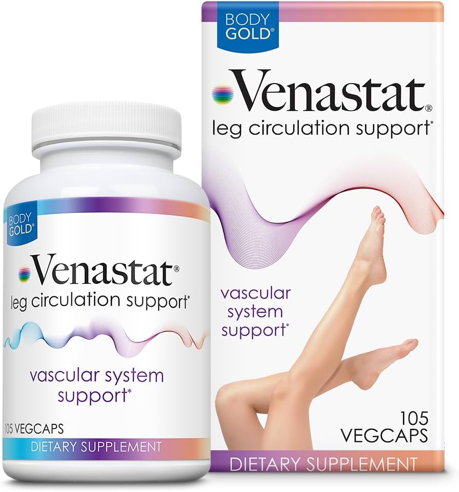 Body Gold Venastat - Leg Vein Υποστήριξη συμπληρώματα, Συμπληρώματα Κυκλοφορίας με Horse Chestnut & Diosmin για άνδρες & γυναίκες, Υγιεινή ροή αίματος - 105 κάψουλες Veggie
