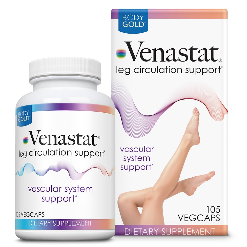 Body Gold Venastat - Leg Vein Support Supplements, Circulation Supplements with Horse Chestnut & Diosmin for Men & Women, Health Blood Flow - 105 Veggie Capsules
