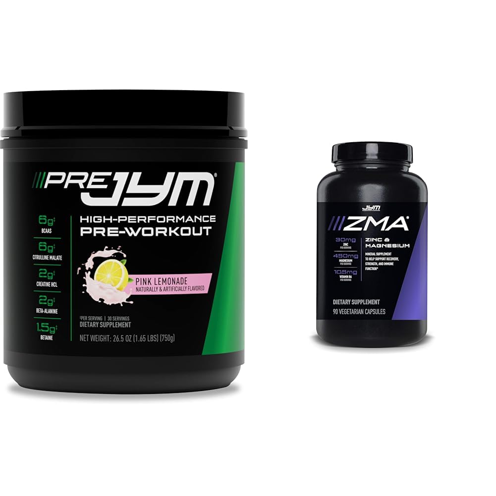 PRE JYM 30 Pink Lemonade & JYM ZMA çinko/Magnesium Capsules Supplement 90 Vegetarian Capsules