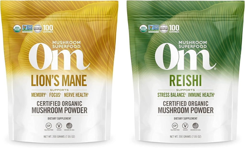 OM MUSHROOM SFOOD 7.05oz Sche, Lion's Mane & Reishi Organik Mushroom Toz, 200 Hizmet