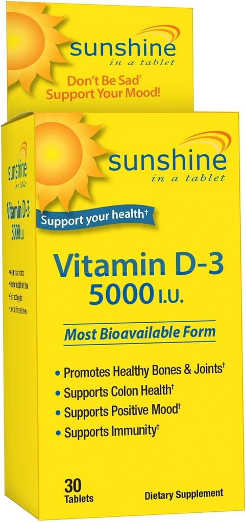 Sunshine D Vitamin-3 5.000 IU, Sağlıklı ve Güçlü Bones, 30 hizmet vermektedir