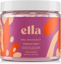 Çıplak Ella Pre Workout Toz, Hibiscus Punch Energy, Vegan BCAA Amino Asits, Natural Caffeine, Preworkout Boost for Men & Women, 30 Services