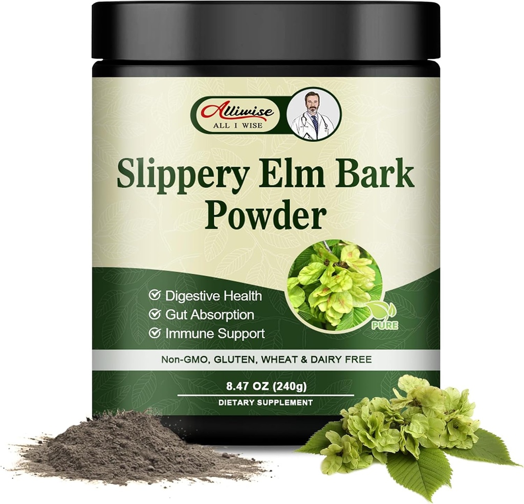 Terpery Elm Bark Toz 240g,Pure Terpery Elm Toz Doğal Herbal Supplement Destekleri Intestinal Mucous, Helps Soothe The Throat and Coughing, Non-GMO Friendly, Gluten Free, Veget Friendly Friendly
