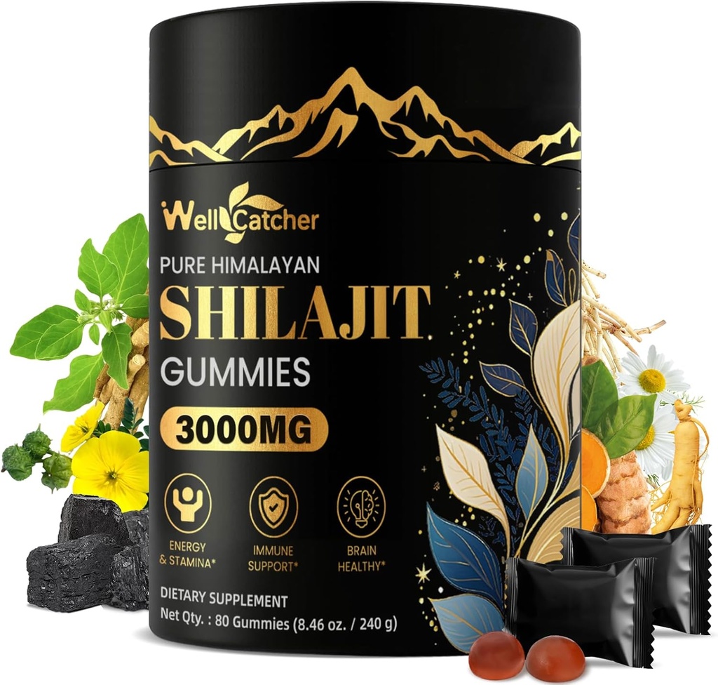 Erkekler için Shilajit Gummies: Pure Himalaya Organik Shilajit with Ashwagandha 85+ Trace Minerals & Fulvic Acid Bireysel olarak Enerji Beyin Immunity Support No Sugar 40 Hizmets