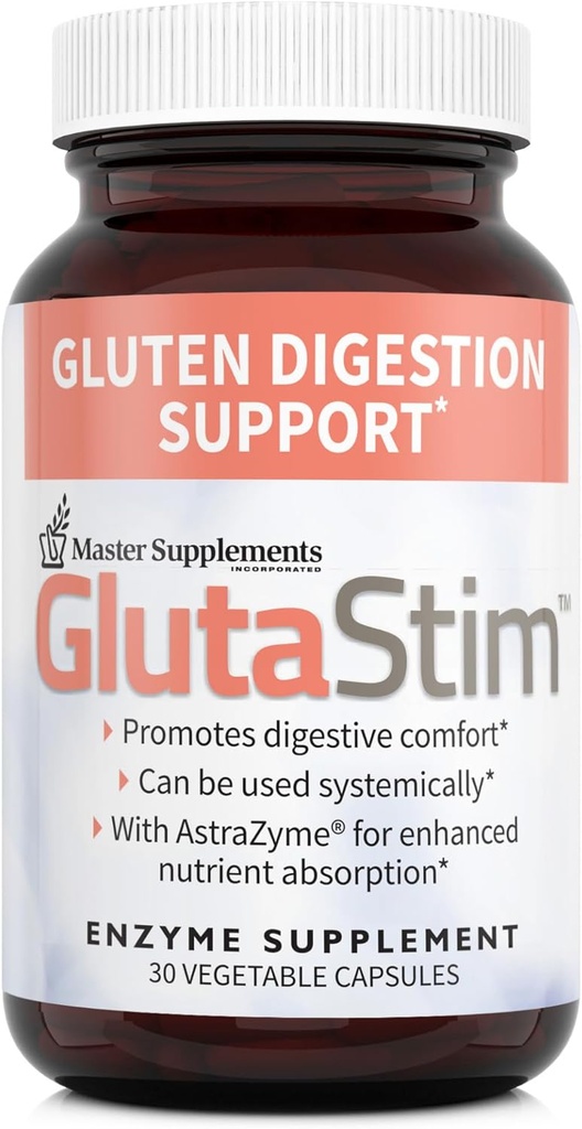 Master Συμπληρώματα GlutaStim - 30 κάψουλες λαχανικών - Gluten Digestion Υποστήριξη - Παρέχει Digestive Υποστήριξη + Αέριο & Αναπλήρωση Ανακούφιση - Vegan, Χωρίς Γλουτένη - 30 Σερβιέτες