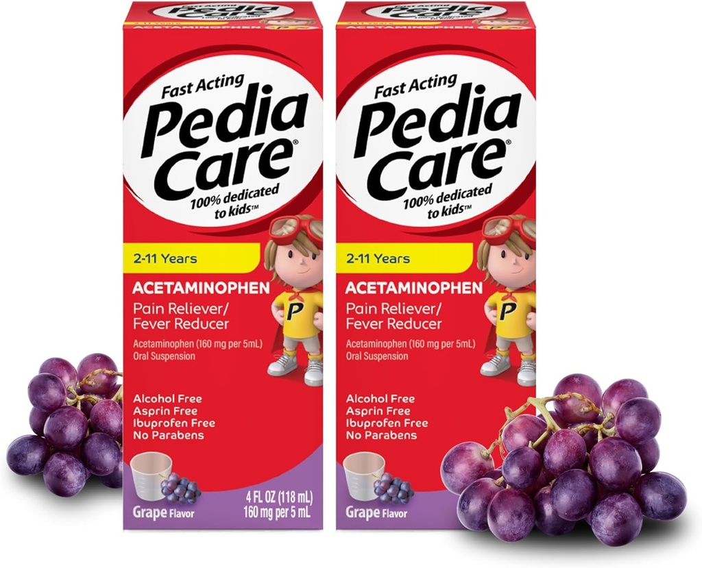 Hızlı Çocuk Ağrısı Reliever/Kids Ateşi Acetaminophen Oral Suspension, 2-11, Zero Alkol veya aspirin veya Ibuprofen, Grape Flavor, 4 fl oz (2 Pack)
