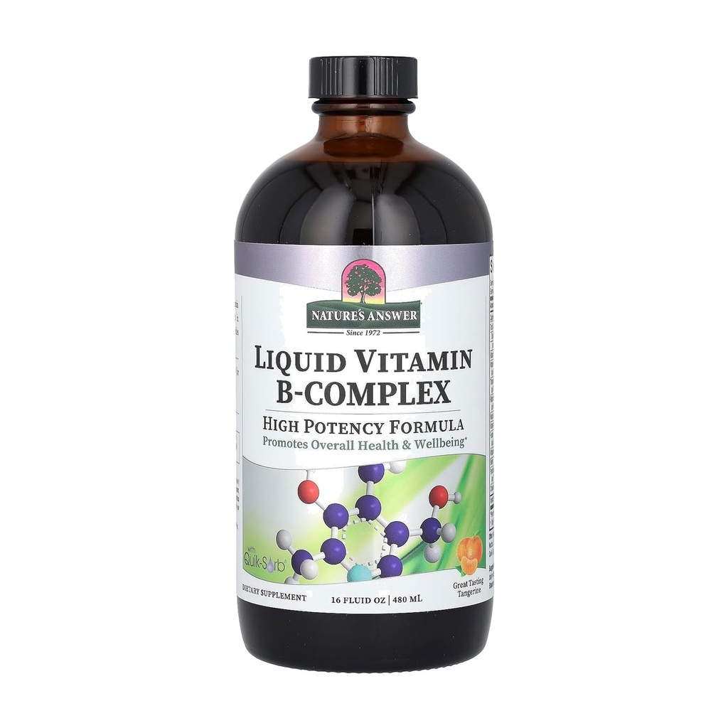 Nature's Answer Vitamin B-Complex Supports Health Levels | Sağlıklı Nerve Function | Tüm Doğal Tangerine Flavor | Gluten-Free & Benzoate-Free 16oz