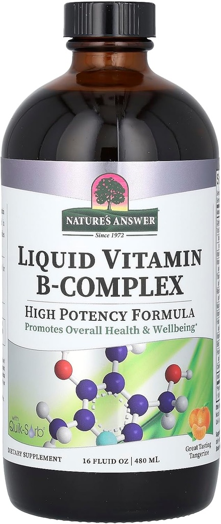 Nature's Answer Vitamin B-Complex Supports Health Levels | Sağlıklı Nerve Function | Tüm Doğal Tangerine Flavor | Gluten-Free & Benzoate-Free 16oz