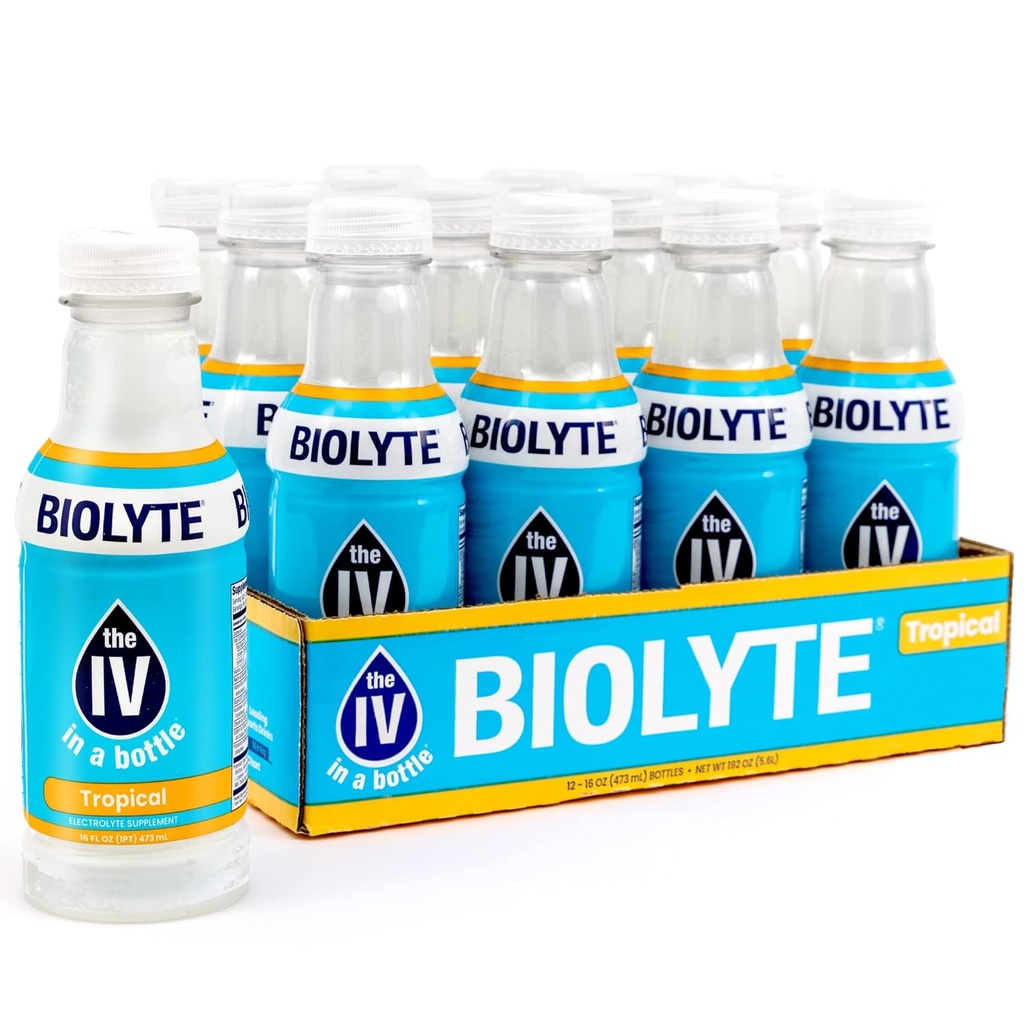 BIOLYTE Electrolyte Drink - IV in a Şişe Electrolyte Drink for Rapid Hydration - Tropikal, 12Pack