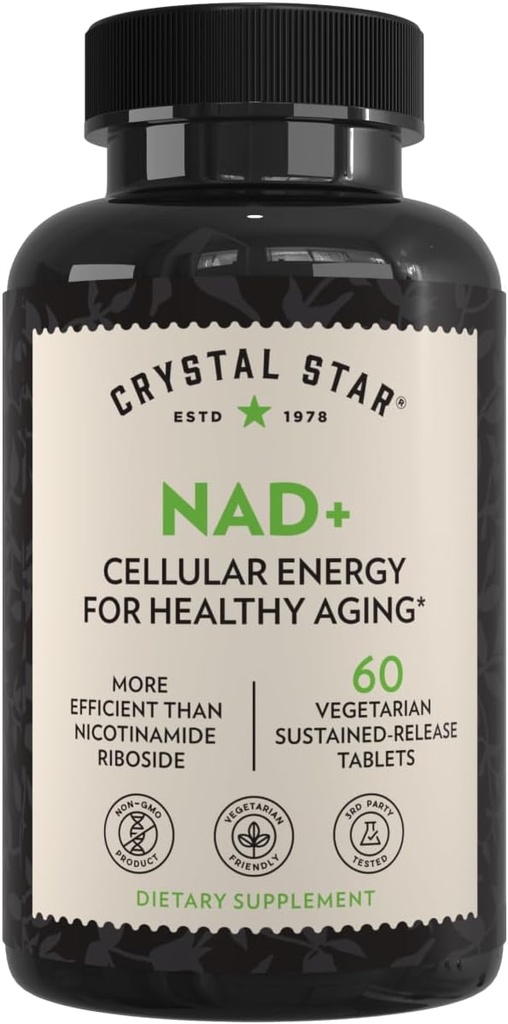 Kristal Star NAD+ (60 Tablet) - Hücre Enerji ve Sağlıklı Ağlama için Patentlenmiş NAD - Klinik olarak-Proven Daha Verimli - 30 Gün Supply - Non-GMOMO