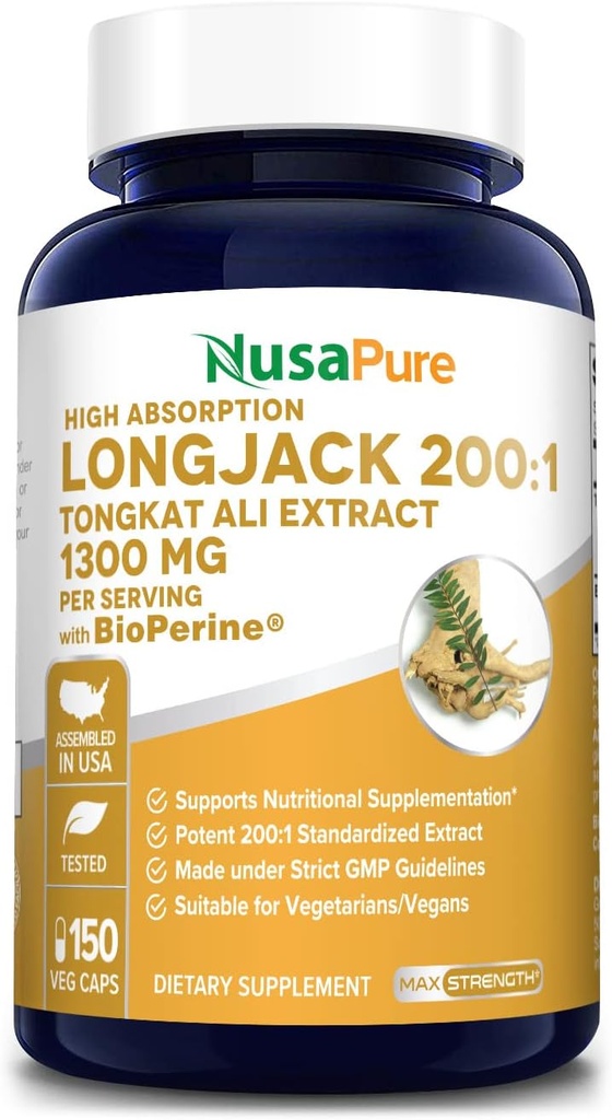 NusaPure Longjack Tongkat Ali 260.000mg 150 Veggie Caps (Μη ΓΤΟ, Χωρίς γλουτένη) Βιοπερίνη