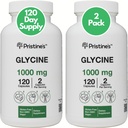 PRISTINE'S Glycine (2 Pack) 1000MG Amino Asit Sleep Support Capsules - 120 Day Supply - Muscle Recovery, Collagen & Kidney Support Supplement - Vegan, GMO, Gluten Free