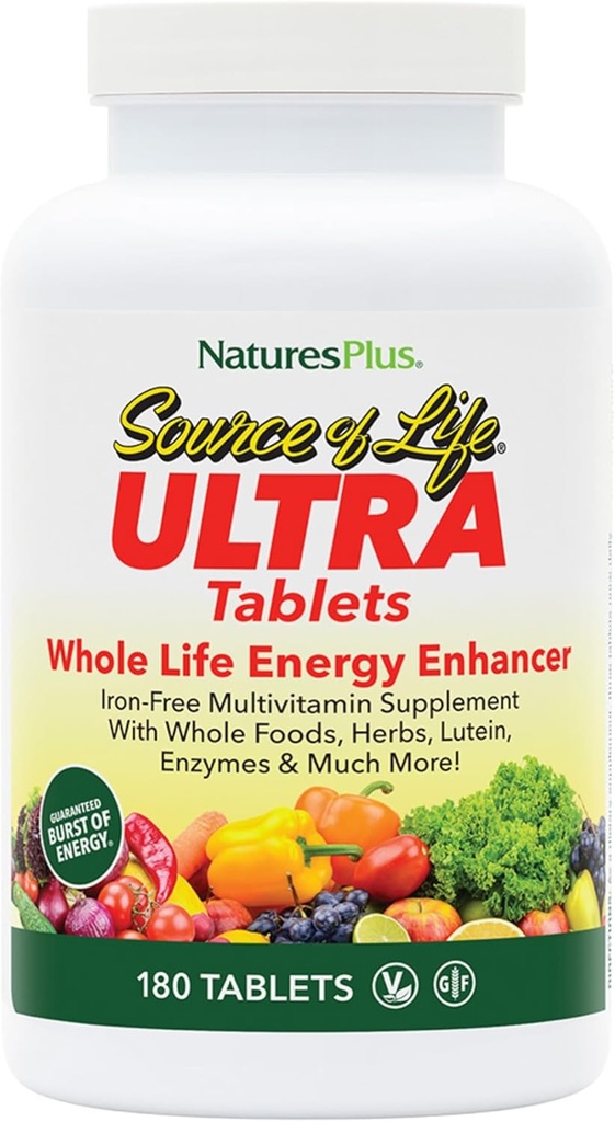 NaturesPlus Ultra Life No-Iron Multivitamin Kaynağı - 180 Tablet - Destekler Immune Health, Energy & General Well-Being - Lutein & Vitamin D3 - Vegetarian & Gluten Free - 60 Hizmetler