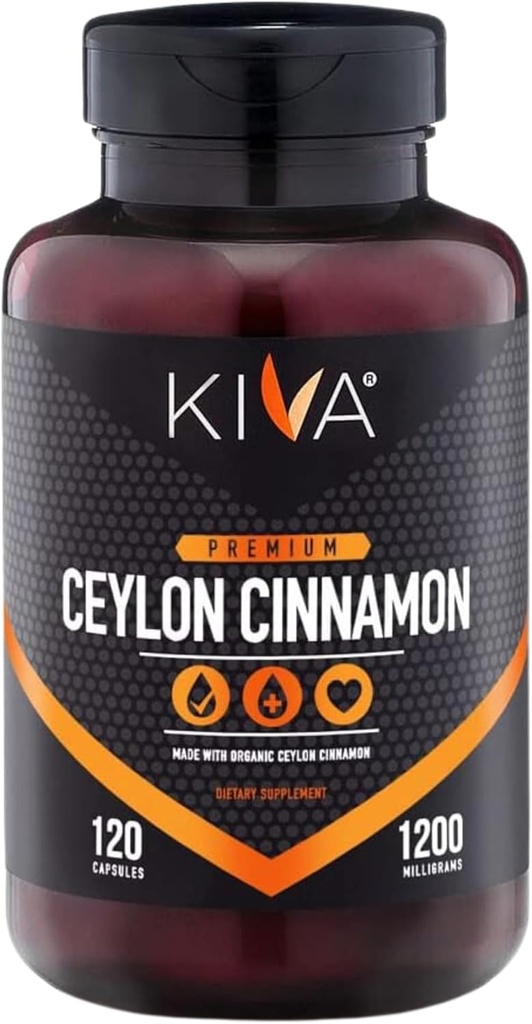 Kiva Premium Κεϋλάνη Κάψουλες Κόνις Κανέλας (120 Κάψουλες Veggie), Αγνή Κανέλα Κεϋλάνης από τη Σρι Λάνκα, Vegan, Μη ΓΤΟ, Χωρίς Γλουτένη