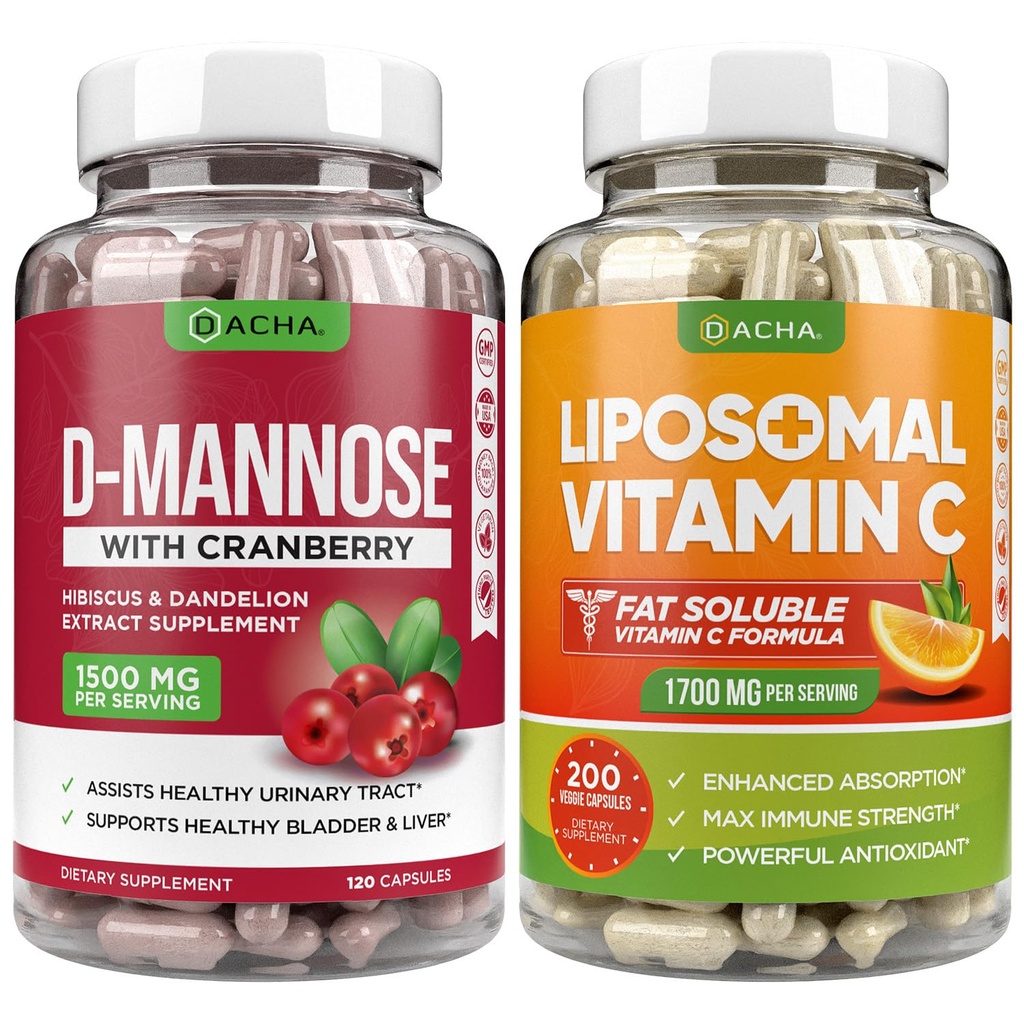 Ultimate urinary Tract Health Bundle – D Mannose και Liposomal Vitamin C, με Cranberry, Ascorbyl Palmitate, Enhanced Absorpition Formula, Detox, Dietary Supplement, Bladder Support