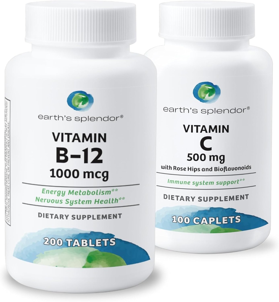 Dünya Splendor Energy & Immune Support - B12 & Vitamin C Rose HIPS, Gluten-Free, No Yapay Renkler veya Flavors, Supports Energy Metabolism & Antioksi Health for Men & Women