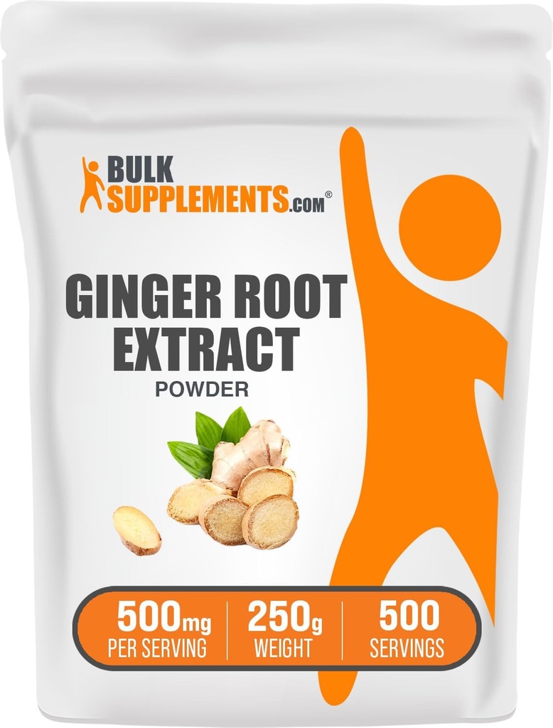 BulkSupplements.com Ginger Root Extract Powder - Ginger Supplement, Ginger Root Powder - Βότανο συμπλήρωμα, Χωρίς γλουτένη, 500mg ανά Σερβίρισμα, 250g (8,8 oz) (πακέτο του 1)