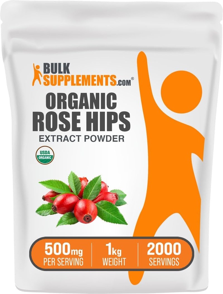 BulkSupplements.com Βιολογικό εκχύλισμα Rosehip σε σκόνη - συμπλήρωμα HIPS τριαντάφυλλο, Rosehip σε σκόνη - συμπλήρωμα βοτάνων, Αντιοξειδωτικά Πηγή - Χωρίς γλουτένη, 500mg ανά υπηρεσία, 1kg (2,2 lbs) (Συσκευασία των 1)