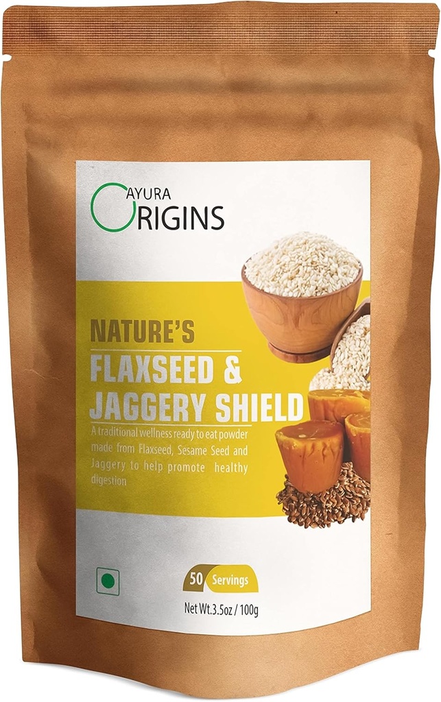 Nature's Flaxseed & Jaggery Shield (3.53 oz - 50 Hizmet) - Gaz Yardımı ve IBS Kontrolü için Bitki Temel Supplement - Gut Health ve Digestions Gut Health and Digestion