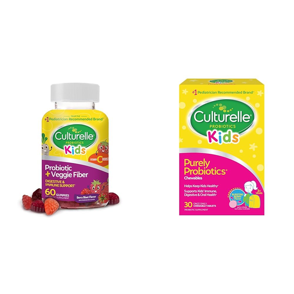 Çocuklar için Kültürlü Günlük Probiyotik + Veggie Fiber Gummies (Ages 3+) - 60 Count & Kids Chewable Daily Probiyotik for Kids, Ages 3+, Count 30