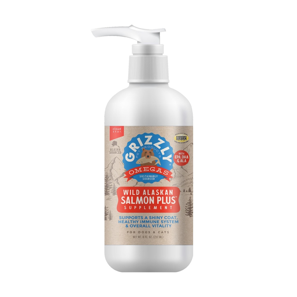 Grizzly Pet Προϊόντα Σολομός Plus Ωμέγα 3-6-9 Συμπλήρωμα διατροφής για σκύλους και γάτες, 8 ουγγιά