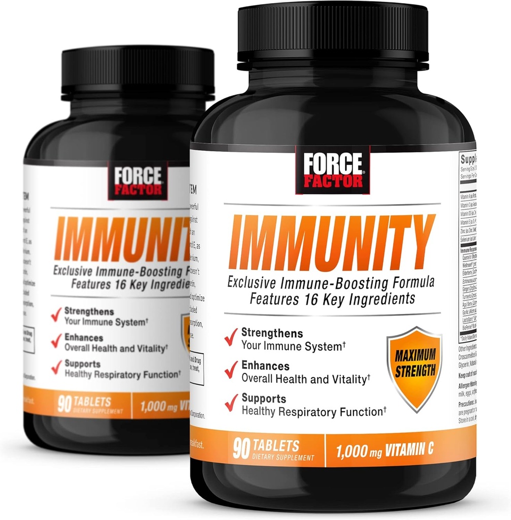 FORCE FACTOR Ανοσία, ανοσοενισχυτής υποστήριξης με Elderberry και 1000mg βιταμίνης C, Plus Βιταμίνη D, Ψευδάργυρος, Προβιοτικά, Αντιοξειδωτικά, και Echinacea για την άμυνα της ανοσοποιητικής υγείας, 90 Count (Pack of 2)