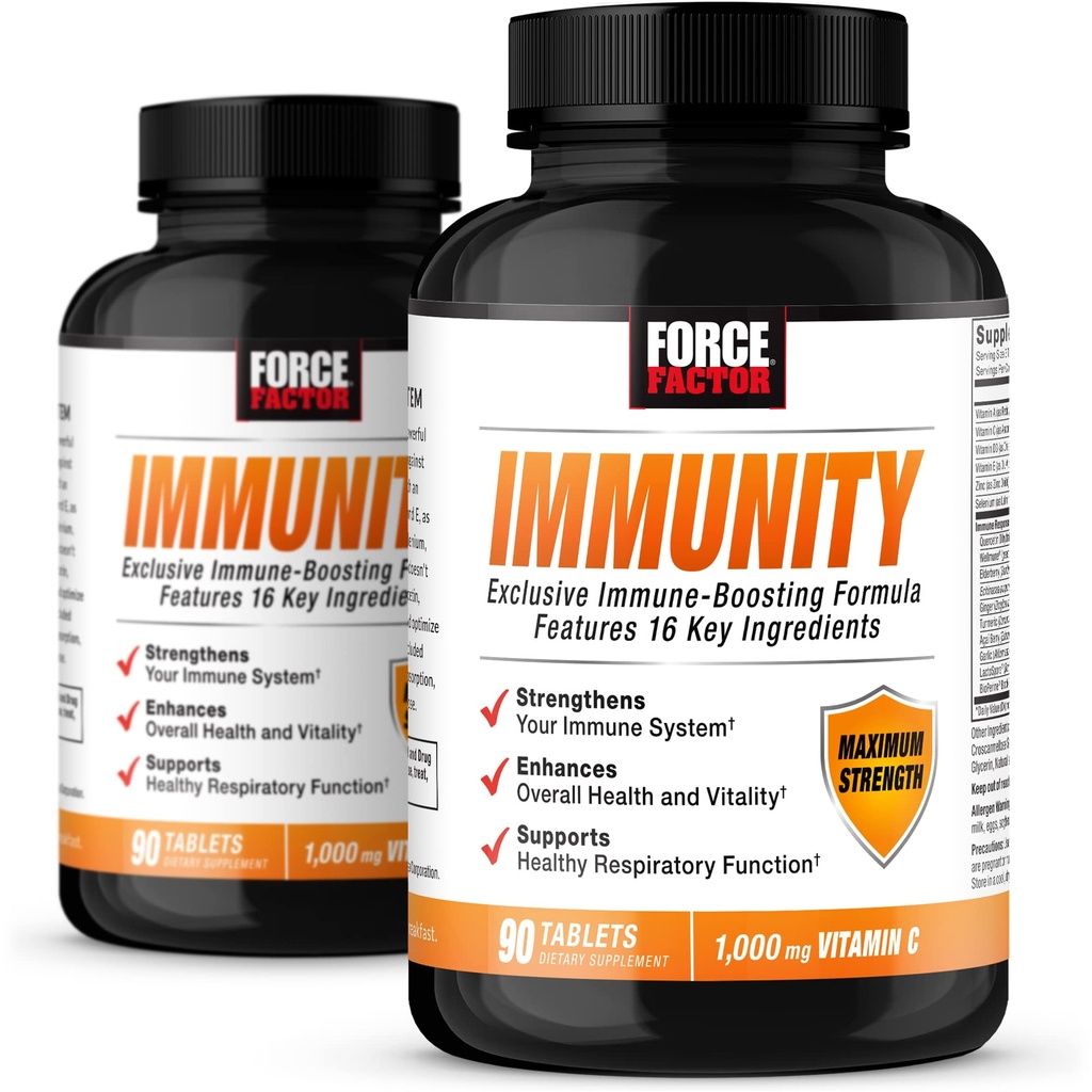 FORCE FACTOR Immunity, Immune Support ATM with Elderberry and 1000 mg of Vitamin C, Plus Vitamin D, çinko, Probiyotikler, Antioksis ve Echinacea for Immune Health Defense, 90 Count (Pack of 2)