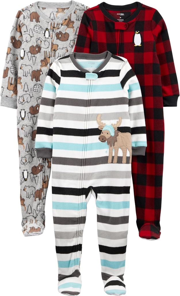 Carter'ın Toddler ve Bebek Erkek Loose-Fit Flame Dayanıklı Fleece Footed Pajamas, 3 Paket