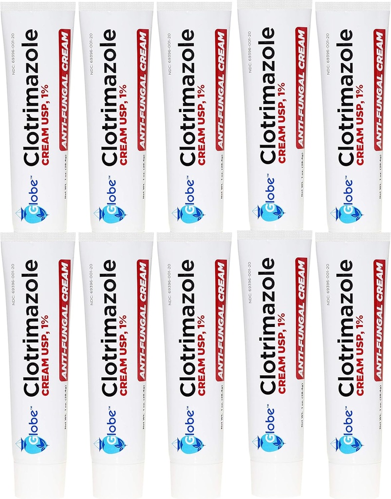 Globe Clotrimazole Antifungal Cream% 1 USP, 1 oz (10 Pack), Anti Fungal Tedavisi, Relieves Itching, Yan, Cracking ve Scaling Associated Athletes Foot, Jock Itch, Ringworm ve More