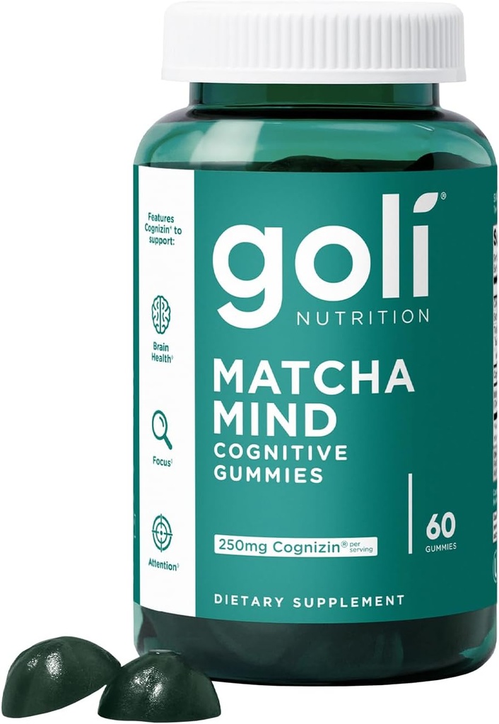 Goli Matcha Mind Gummies - 60 Kont - Yeşil Çay Odak, Dikkat ve Beyin Sağlığı, Vegan, Non-GMO, Gluten-Free & Gelatin Free.