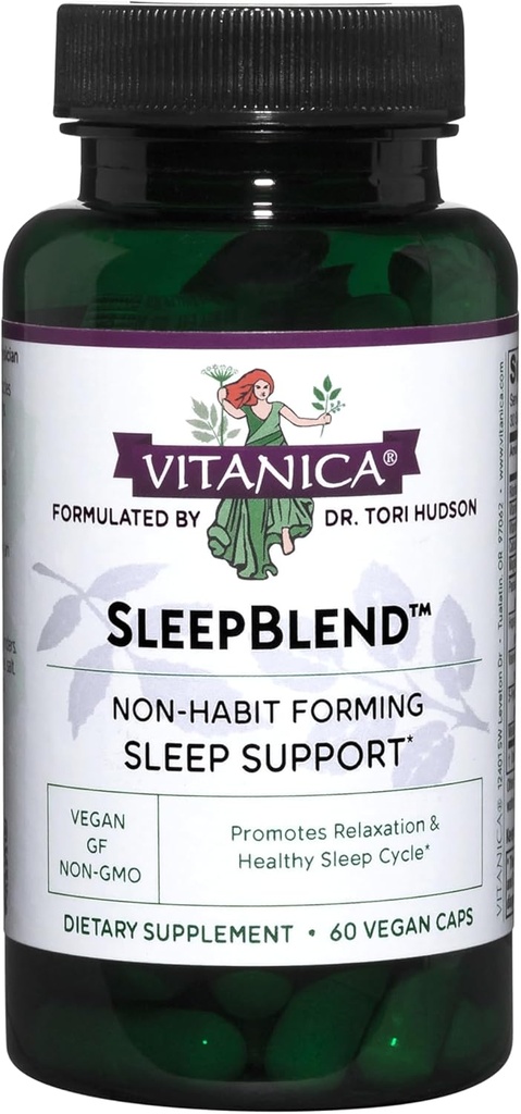 Vitanica Sleepblend, Non Habit Form Sleep Support Supplement, with Melatonin, Valerian Root, Passionflower ve Hops, Vegan, 60 Capsules