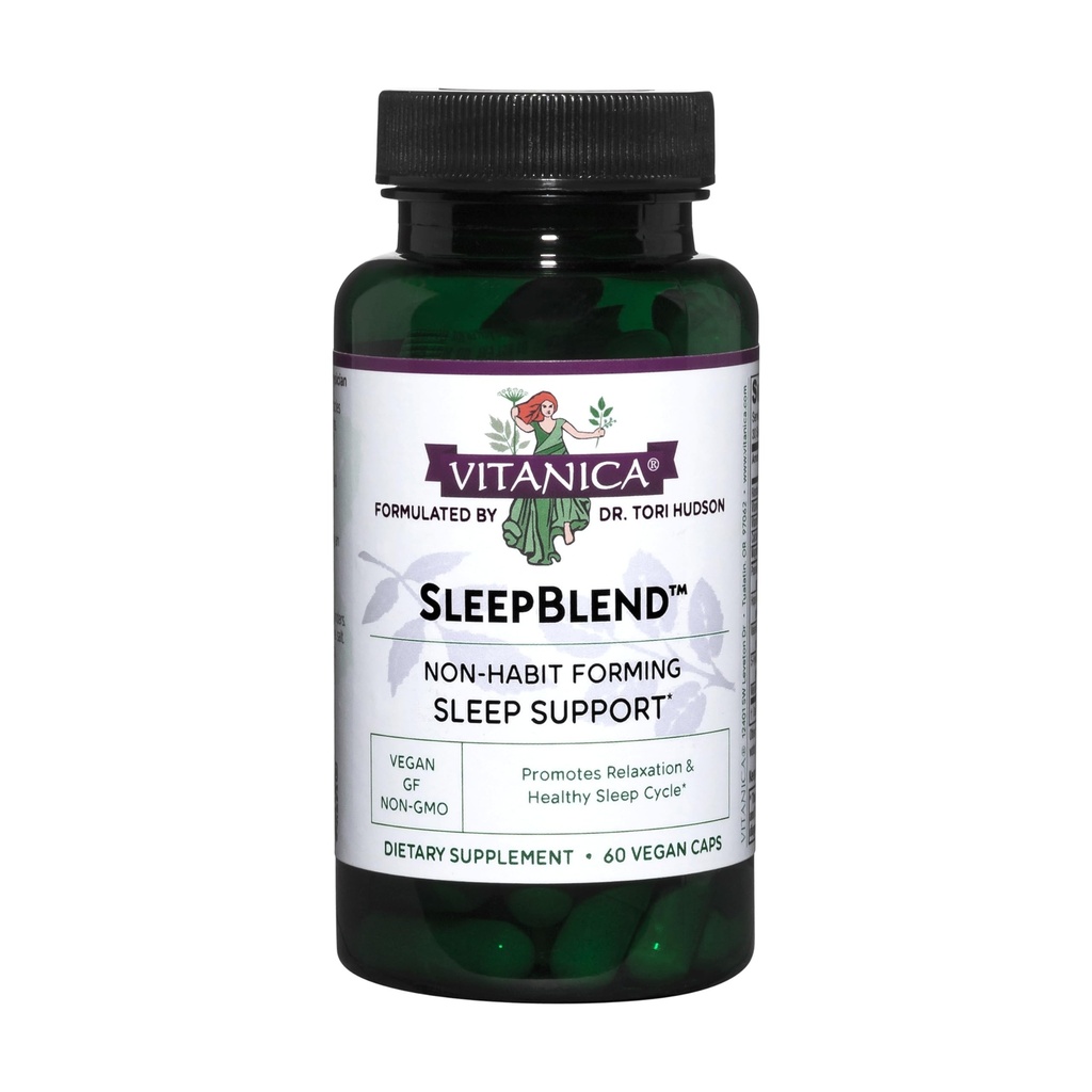 Vitanica Sleepblend, Non Habit Forming Sleep Support Supplement, με μελατονίνη, βαλεριάνα Root, Passionflower και λυκίσκους, Vegan, 60 κάψουλες