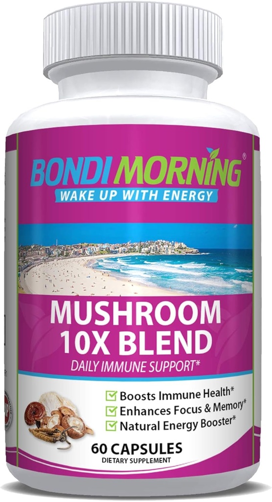Mushroom Complex Immune Support Supplement – 10X Blend with Cordyceps, Reishi, Mane Lion και Μανιτάρια Chaga για την Εγκεφαλική Υγεία, Φυσική Ενέργεια Boost, και Ανοσολογική Άμυνα, 60 Count