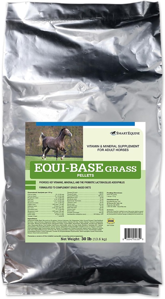 SmartEquine EquiBase Grass Pellets | At Vitamins & Minerals Supplement, Forage Balancer | Ats in Light to Moderate Work | 30 lb Bag