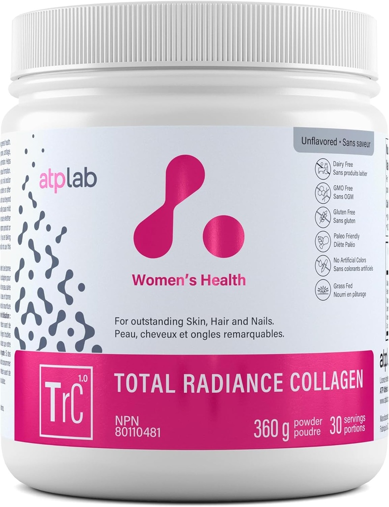 ATP LAB Total Radiance Collagen Toz, Unflavoured, 360g - Kadınlar için Premium Hidrolyzed Collagen Peptides - Vegan-Friendly Collagen Protein Tozu, Skin, Hair & Nails Desteği