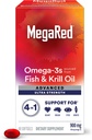 Megared Omega-3 Fish & Krill Oil Supplement 900mg - Mega Red Advanced 4in1, 60 yumuşakgels, 2x More Omega-3, Heart, Joint, Brain and Eye Supplement, Red, 60 Count