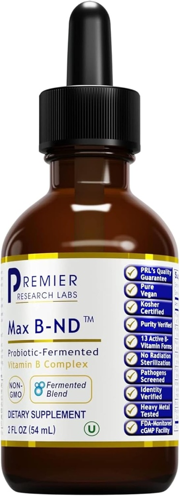 Premier Research Labs Max B-ND Liquid Vitamin - B-Complex για την υγεία του ήπατος και του εγκεφάλου - Υπογλώσσιες σταγόνες για την ενέργεια, ανοσοποιητική και επιδερμική υποστήριξη - 2 fl oz - Thiamin, B12, B6 & More - για άνδρες, γυναίκες
