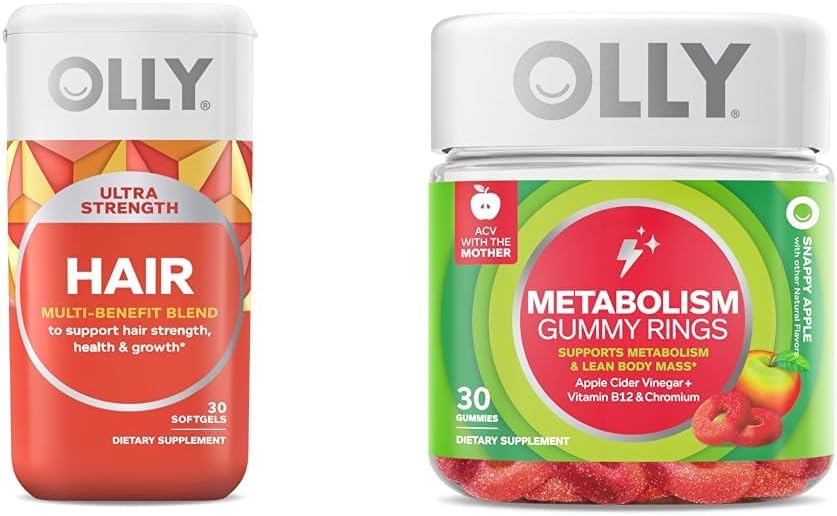 OLLY Ultra Strength Saç Yumuşakgels, Saç Sağlığı, Biotin, Keratin & Metabolism Gummy Ring, Apple Cider Vinegar, B12, Kromium