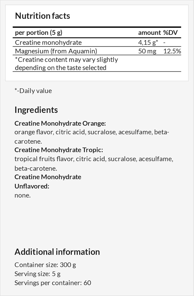 Creatine Powder 300g - Creatine Monohydrate 4150 mg with Magesium per Serving - 60 Servings per Pack - for High-Intensity Exercise Support - Watermelon Flavour - by MZ