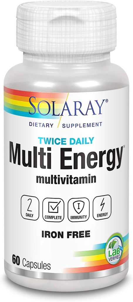 SOLARAY İki Günlük Multi Energy Multivitamin, Iron Free | Full Multi for Immune & Energy Support | Non-GMO | 120ct (30 Serv, 60 CT)