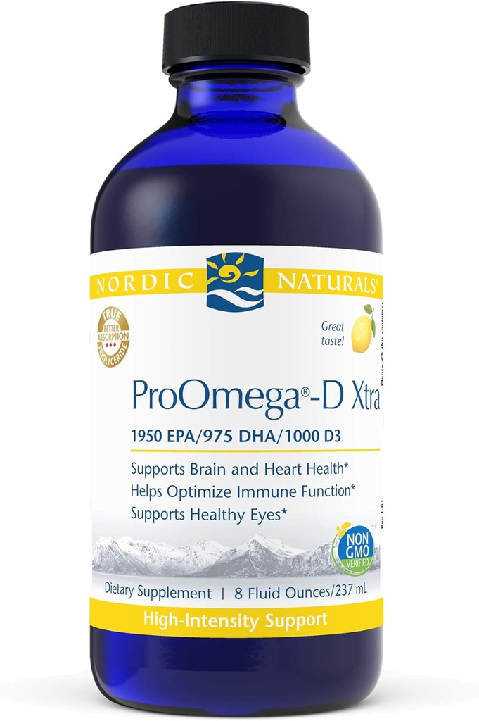 Nordic Naturals ProOmega-D Xtra Liquid, Lemon Flavor - 8 oz - 3400 mg Omega-3 + 1000 IU D3 - Yüksek Lisans Balık Yağı - EPA & DHA - Beyin, Göz, Kalp ve Immune Health - Non-GMO - 48 Servisler