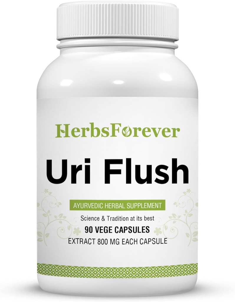 Herbsforever Uri-Flush Capsules Ayurvedic Herbal Supplement Desteği Sağlıklı Kidney Fonksiyonlu ve Urinary Tract Function 90 Vege Capsules 800 Mg Every