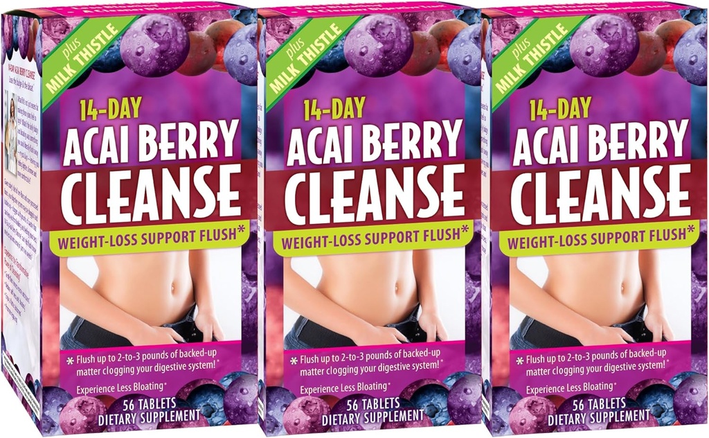 Uygulamalı Beslenme 14-Day Acai Berry Cleanse - 56 Tablet, 3 Paket - Kilo-Los Desteği Flush + Süt Butle - 84 Toplam Hizmet