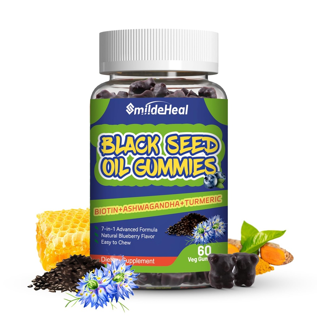 Black Seed Oil Gummies, Organik Black Cumin Tohum Yağı Gummies, Black Cumin Tohum Petrol Organik 500 mg, Chewable Black Tohum ve Honey Gummies, Vegan, 60 Gummies