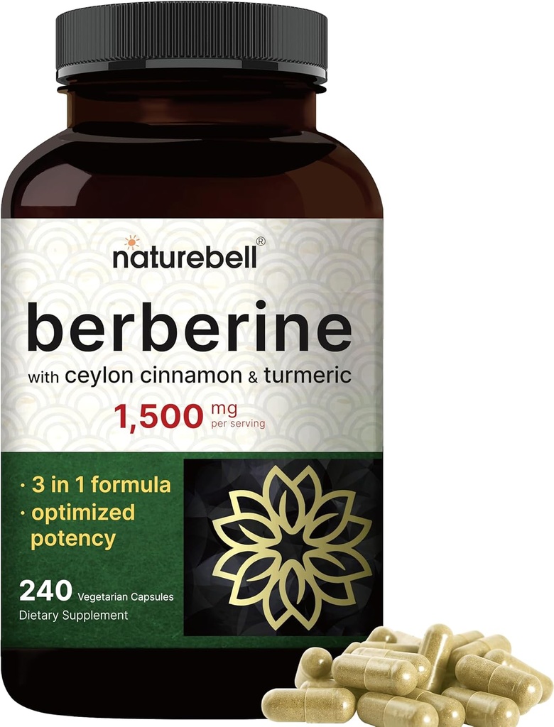 Berberine Supplement 1500 mg ile 1000 mg Ceylon Cinnamon & 300 mg Turmeric, 240 Veggie Capsules | 97 Saf Berberine HCL | Destekler Dengeli Sugar Levels & Heart Health | Vegan, Non-GMO