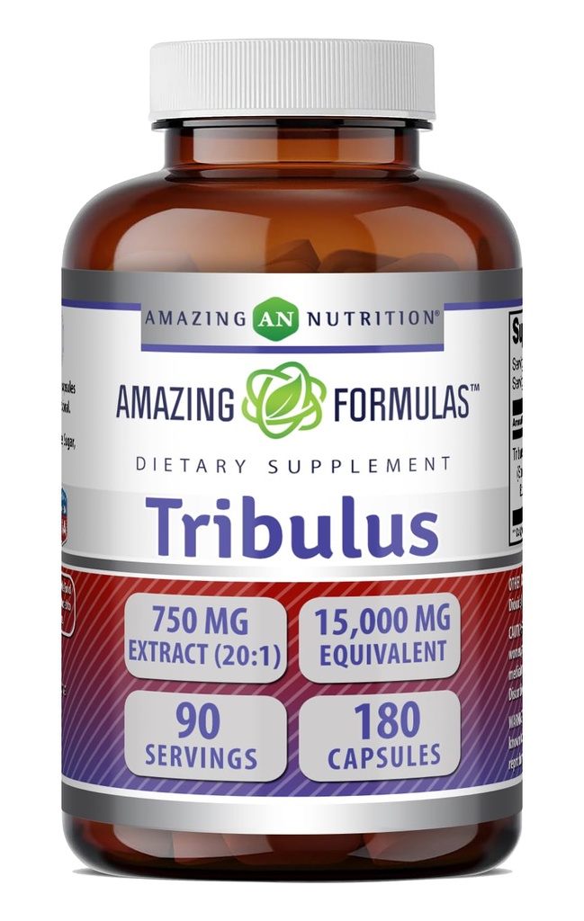 Amazing Formulas Tribulus Terrestris 750 Mg | Standardized 20:1 Extract | 180 Capsules | 15000 Mg Equivalent | Non-GMO | Gluten-Free | Made in the USA